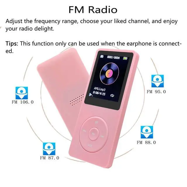 Alt view image 4 of 6 - MP3 Player 32GB with Speaker Earphones Portable Music Player for Kids Support FM Radio Voice Recorder E-Book Support up to 128GB Pink
