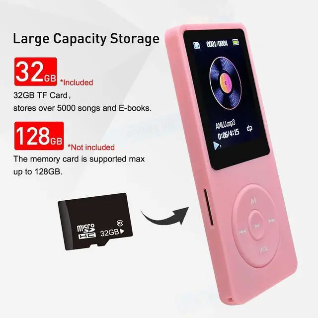 Alt view image 5 of 6 - MP3 Player 32GB with Speaker Earphones Portable Music Player for Kids Support FM Radio Voice Recorder E-Book Support up to 128GB Pink