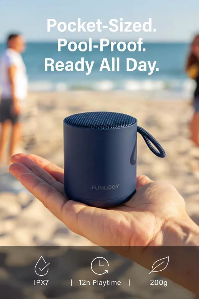 Alt view image 2 of 7 - FUNLOGY Portable Mini2 Bluetooth Speaker, Wireless Portable Speaker with Deep Bass, IPX7 Waterproof, TWS Stereo Pairing, Built-in Mic, Small Speaker for Shower, Outdoor, Travel, Blue