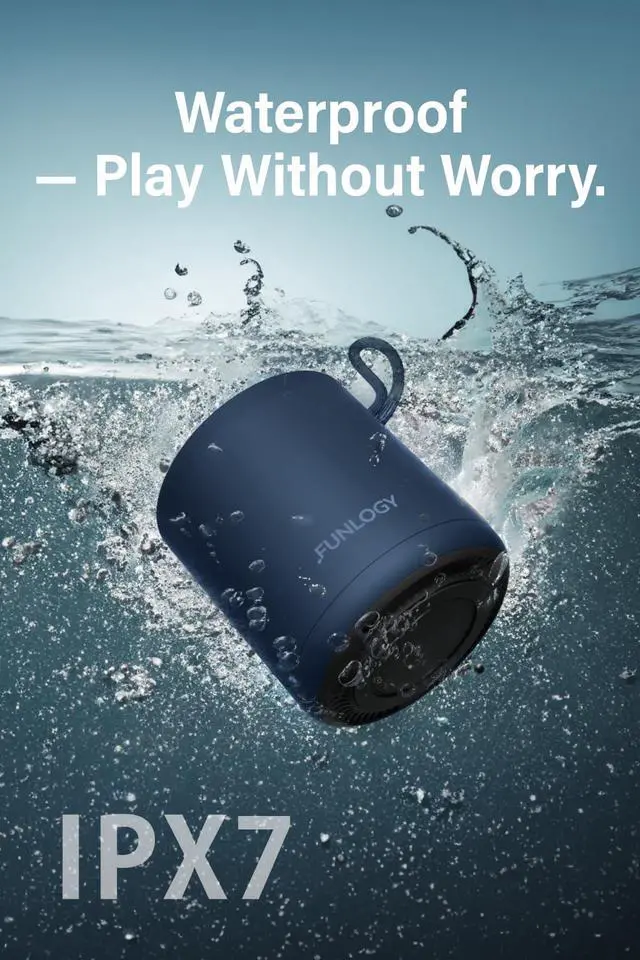Alt view image 3 of 7 - FUNLOGY Portable Mini2 Bluetooth Speaker, Wireless Portable Speaker with Deep Bass, IPX7 Waterproof, TWS Stereo Pairing, Built-in Mic, Small Speaker for Shower, Outdoor, Travel, Blue