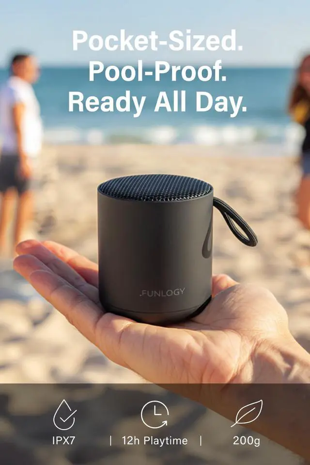 Alt view image 2 of 7 - FUNLOGY Portable Mini2 Bluetooth Speaker, Wireless Portable Speaker with Deep Bass, IPX7 Waterproof, TWS Stereo Pairing, Built-in Mic, Small Speaker for Shower, Outdoor, Travel, Black