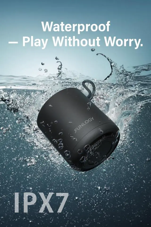 Alt view image 3 of 7 - FUNLOGY Portable Mini2 Bluetooth Speaker, Wireless Portable Speaker with Deep Bass, IPX7 Waterproof, TWS Stereo Pairing, Built-in Mic, Small Speaker for Shower, Outdoor, Travel, Black