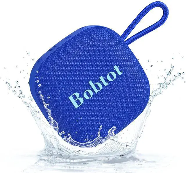 Main image of Bobtot Portable Wireless Bluetooth Speakers - IPX7 Waterproof Small Shower Speaker with 16 Hours Playtime, Loud Stereo Sound, Built-in Mic, TWS, Mini Size with Carry Lanyard for Outdoor, Blue