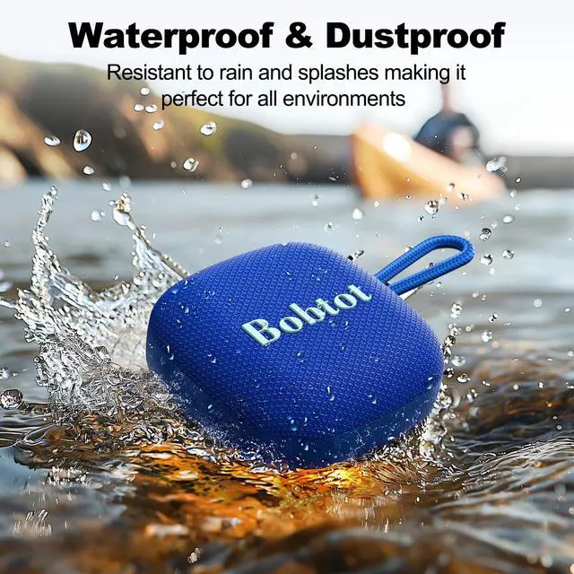Alt view image 4 of 6 - Bobtot Portable Wireless Bluetooth Speakers - IPX7 Waterproof Small Shower Speaker with 16 Hours Playtime, Loud Stereo Sound, Built-in Mic, TWS, Mini Size with Carry Lanyard for Outdoor, Blue