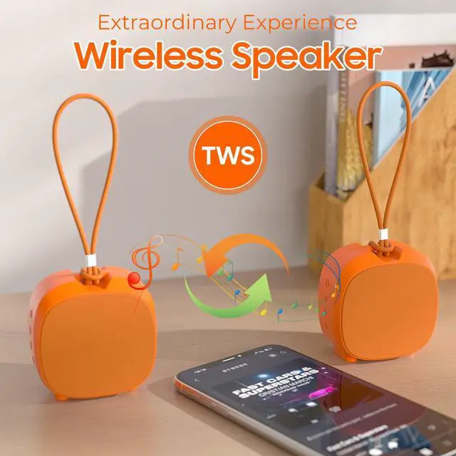 Alt view image 3 of 7 - PEICHENG Speaker, Small Portable Bluetooth Wireless IPX5 Waterproof Shower Speaker,Loud Stereo Sound Deep Bass,TWS Paire, RGB Lights,Long Playtime for Outdoor Party, Great Gift, 1PCS(Orange)