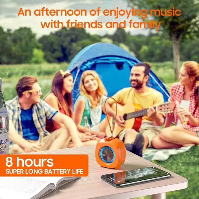 Alt view image 6 of 7 - PEICHENG Speaker, Small Portable Bluetooth Wireless IPX5 Waterproof Shower Speaker,Loud Stereo Sound Deep Bass,TWS Paire, RGB Lights,Long Playtime for Outdoor Party, Great Gift, 1PCS(Orange)