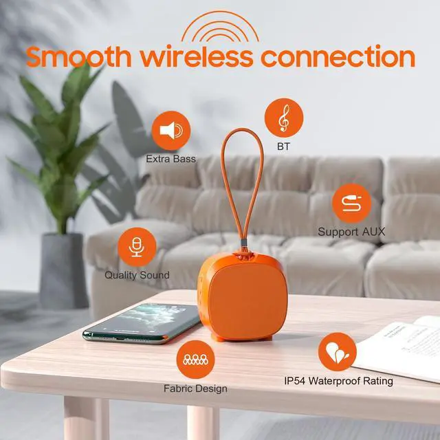 Alt view image 7 of 7 - PEICHENG Speaker, Small Portable Bluetooth Wireless IPX5 Waterproof Shower Speaker,Loud Stereo Sound Deep Bass,TWS Paire, RGB Lights,Long Playtime for Outdoor Party, Great Gift, 1PCS(Orange)