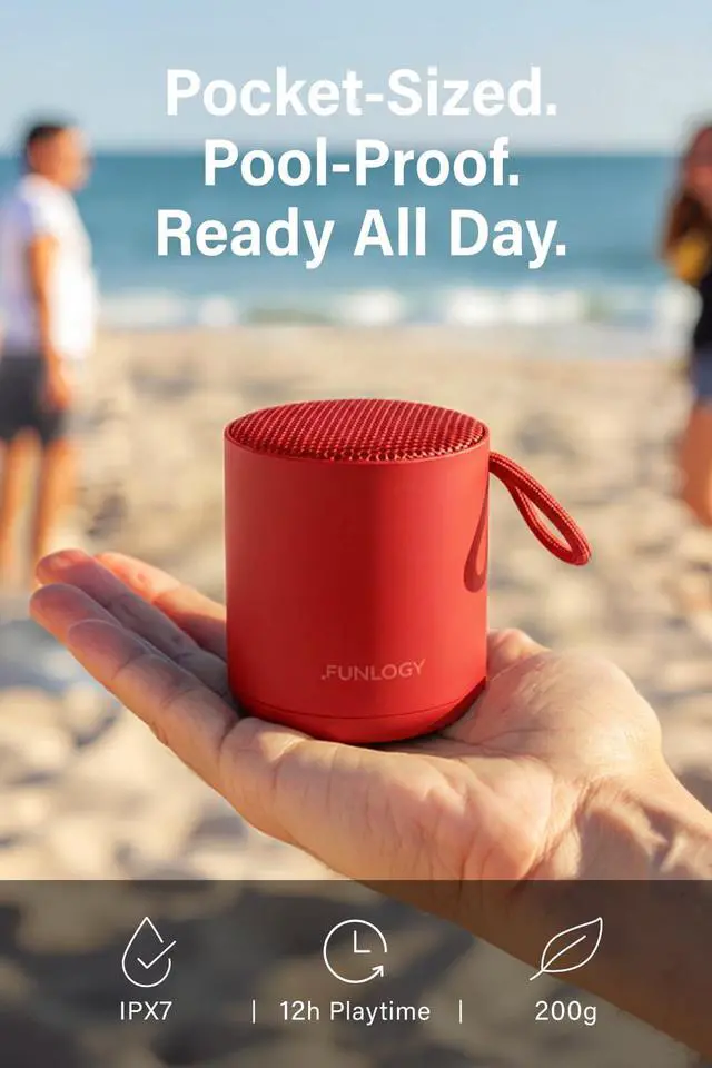 Alt view image 2 of 7 - FUNLOGY Portable Mini2 Bluetooth Speaker, Wireless Portable Speaker with Deep Bass, IPX7 Waterproof, TWS Stereo Pairing, Built-in Mic, Small Speaker for Shower, Outdoor, Travel, Red