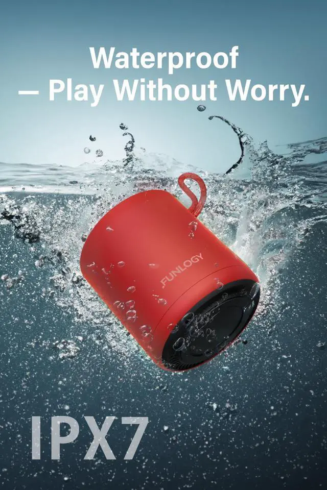 Alt view image 3 of 7 - FUNLOGY Portable Mini2 Bluetooth Speaker, Wireless Portable Speaker with Deep Bass, IPX7 Waterproof, TWS Stereo Pairing, Built-in Mic, Small Speaker for Shower, Outdoor, Travel, Red