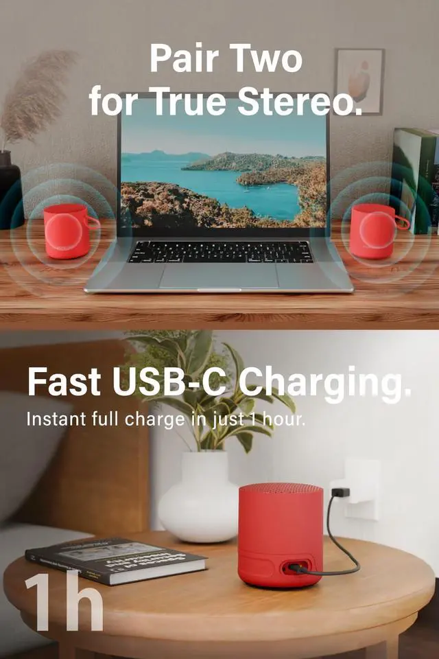 Alt view image 7 of 7 - FUNLOGY Portable Mini2 Bluetooth Speaker, Wireless Portable Speaker with Deep Bass, IPX7 Waterproof, TWS Stereo Pairing, Built-in Mic, Small Speaker for Shower, Outdoor, Travel, Red