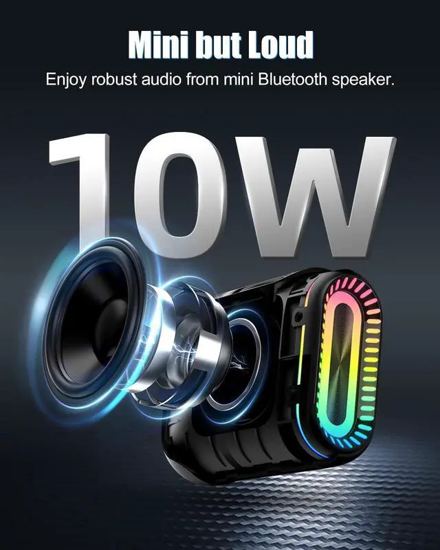 Alt view image 5 of 7 - OHAYO Bluetooth Shower Speaker, IPX7 Waterproof, Portable Mini Speaker with Clip, Wireless, 24H Playtime, RGB Light, Powerful Sound and Punchy Bass, Electronics Gifts for Outdoors/Home/Office/Travel