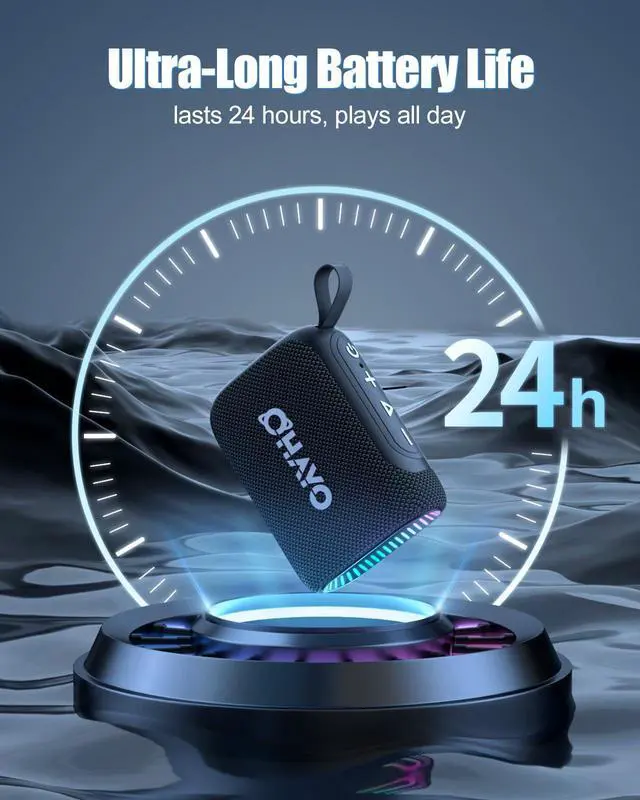 Alt view image 6 of 7 - OHAYO Bluetooth Shower Speaker, IPX7 Waterproof, Portable Mini Speaker with Clip, Wireless, 24H Playtime, RGB Light, Powerful Sound and Punchy Bass, Electronics Gifts for Outdoors/Home/Office/Travel