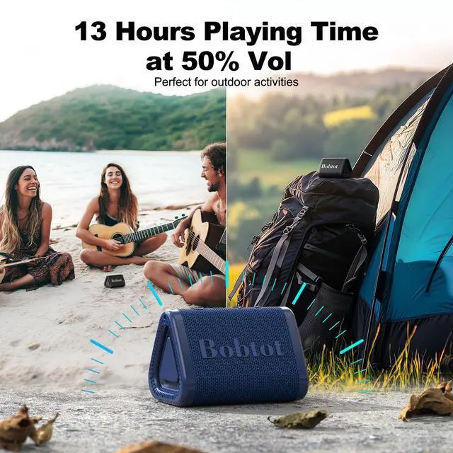 Alt view image 6 of 7 - Bobtot Portable Bluetooth Speaker Wireless, IPX7 Small Shower Speaker Waterproof, 15H Playing Time, Loud and Stereo Sound with Bass, TWS Pairing for Party, Camping, Travel, Blue