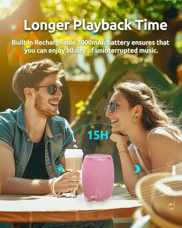 Alt view image 3 of 6 - Portable Bluetooth Speaker with Lights, Powerful Stereo Loud Sound Wireless Small Speaker, IPX5 Waterproof, BT5.3, TWS Pairing, for Outdoor/Home/Party/Beach/Shower, Birthday Holiday Electronic Gift