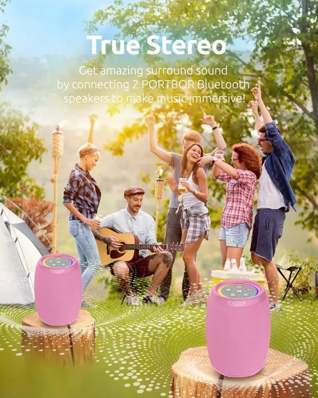 Alt view image 5 of 6 - Portable Bluetooth Speaker with Lights, Powerful Stereo Loud Sound Wireless Small Speaker, IPX5 Waterproof, BT5.3, TWS Pairing, for Outdoor/Home/Party/Beach/Shower, Birthday Holiday Electronic Gift
