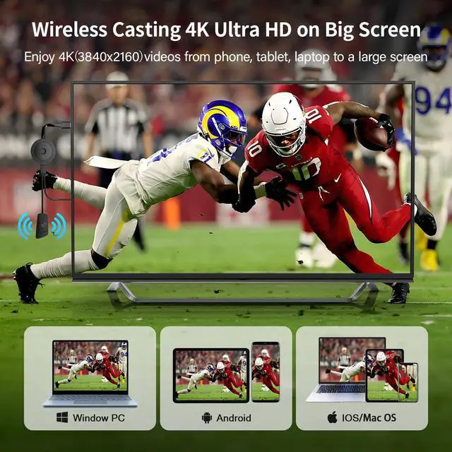 Alt view image 2 of 7 - Wireless HDMI Adapter, DRYMOKINI 4K HDMI Dongle, Mirror Screen Display Dongle, Casting YouTube/TikTok from i-Phone,i-Pad, Android, Tablet, Windows to HDTV/Monitor/Projector, Miracast, Airplay, DLNA