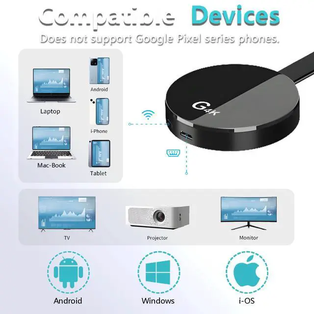 Alt view image 4 of 6 - 4K Screen Mirroring Adapter, Wireless HDMI Display Dongle Compatible DLNA,Miracast, AirPlay,No Need to Download APP,for i-Phone, i-Pad, Android, Tablet, Laptop Casting to HDTV/Monitor/Projector
