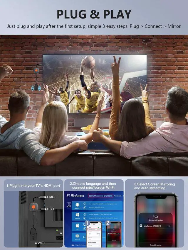 Alt view image 3 of 7 - Wireless HDMI Display Dongle Adapter 4K, TIMBOOTECH WiFi HDMI Dongle Adapter Casting Video Receiver for Phone/Pad/OS/Android/PC/MacOS to TV/Projector/Monitor, Support Miracast, DLNA, Airplay