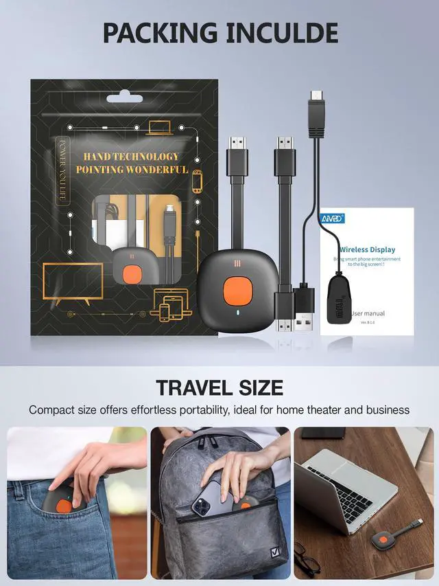 Alt view image 5 of 7 - Wireless HDMI Display Dongle Adapter 4K, TIMBOOTECH WiFi HDMI Dongle Adapter Casting Video Receiver for Phone/Pad/OS/Android/PC/MacOS to TV/Projector/Monitor, Support Miracast, DLNA, Airplay