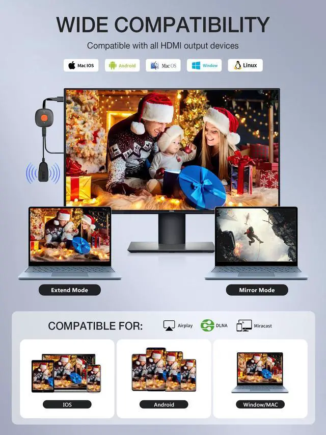 Alt view image 4 of 7 - Wireless HDMI Display Dongle Adapter 4K, TIMBOOTECH WiFi HDMI Dongle Adapter Casting Video Receiver for Phone/Pad/OS/Android/PC/MacOS to TV/Projector/Monitor, Support Miracast, DLNA, Airplay