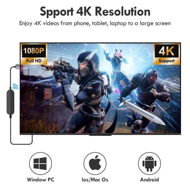 Alt view image 2 of 7 - 4K 1080P Wireless HDMI Display Adapter, WiFi Streaming Movies, Shows Receiver for i-Phone, i-Pad, Android, Tablet, Laptop, Window to HDTV/Monitor/Projector, Compatible Miracast, Air Play, DLNA