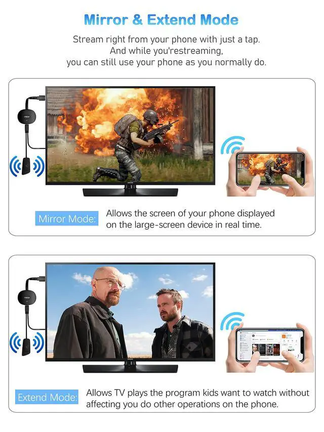 Alt view image 4 of 7 - Wireless HDMI Display Dongle Adapter 4K - Mirror Screen Receiver Stream Audio/Video from i-Phone/Pad/Mac/Android/Win Laptop to TV/Projector/Monitor, Support Miracast/Airplay/DLNA