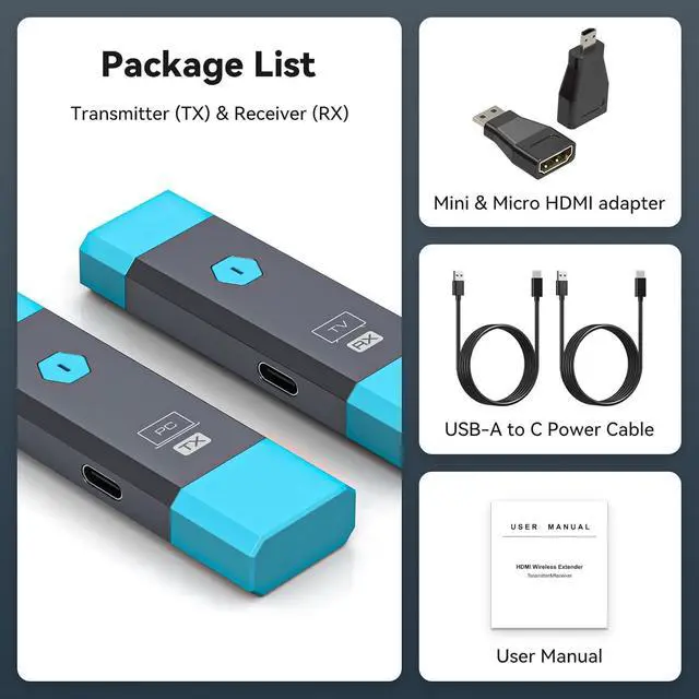 Alt view image 6 of 7 - 328FT/100M Wireless HDMI Transmitter and Receiver Portable 2.4G+5.8G Plug & Play Support 4K Decode 1080P Output Wireless HDMI Extender Kit for Audio to Monitor from Laptop/TV Box/Projector