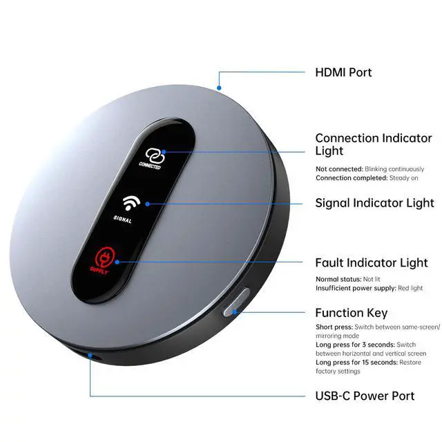 Alt view image 2 of 7 - Wireless HDMI Display Dongle Adapter - Miracast Dongle with AirPlay DLNA, for Video/Audio Streaming from Phone, Laptop to HDTV, Monitor, Projector