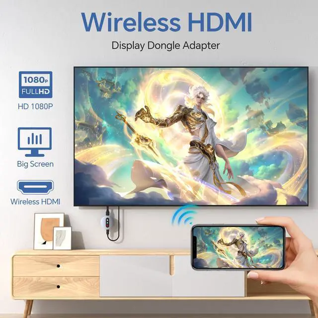 Alt view image 6 of 7 - Wireless HDMI Display Dongle Adapter - Miracast Dongle with AirPlay DLNA, for Video/Audio Streaming from Phone, Laptop to HDTV, Monitor, Projector