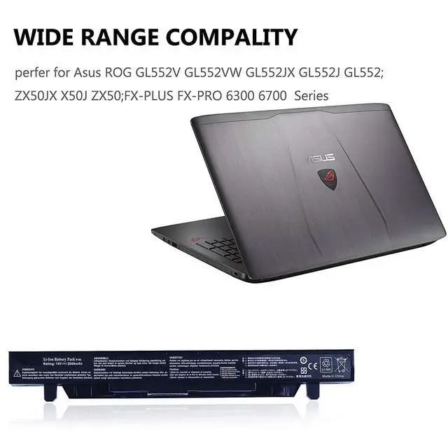 Alt view image 2 of 6 - A41N1424 Battery for Asus ROG GL552V GL552VW DH74 DH71 GL552JX GL552J GL552 | for ZX50JX X50J X555 ZX50 FZ50 FX50VW;FX-Plus FX-PRO 6300 6700-15V 2600mAh