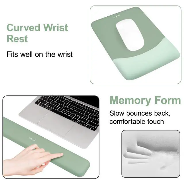 Alt view image 5 of 7 - Wrist Rest Support for Mouse Pad&Keyboard Set, Rectangular Ergonomic Mousepad Non-Slip Base Home/Office Pain Relief&Easy Typing Pad with Neoprene Cloth&Raised Silicone Lining, Green