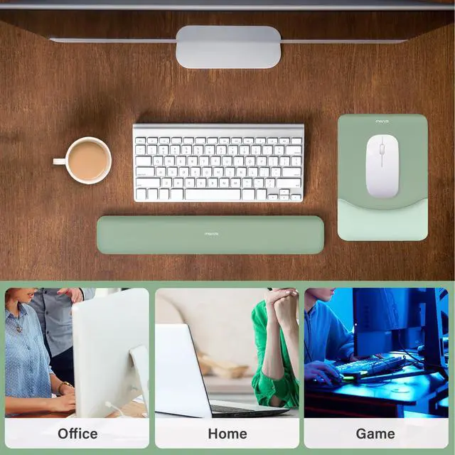 Alt view image 6 of 7 - Wrist Rest Support for Mouse Pad&Keyboard Set, Rectangular Ergonomic Mousepad Non-Slip Base Home/Office Pain Relief&Easy Typing Pad with Neoprene Cloth&Raised Silicone Lining, Green