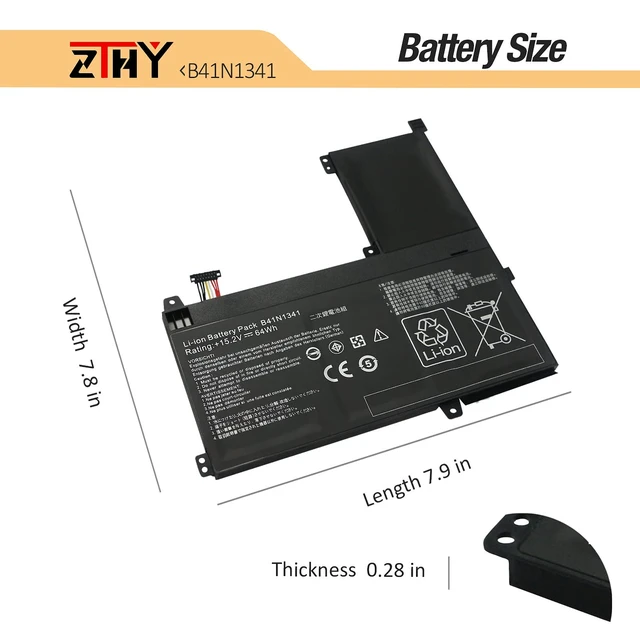Alt view image 7 of 7 - 64Wh B41N1341 Laptop Battery Replacement for ASUS Q502 Q502L Q502LA Series Q502LA-BBI5T12 Q502LA-BBI5T14 Q502LA-BBI5T15 Q502LA-BSI5T14 Series Notebook 0B200-00960000 15.2V
