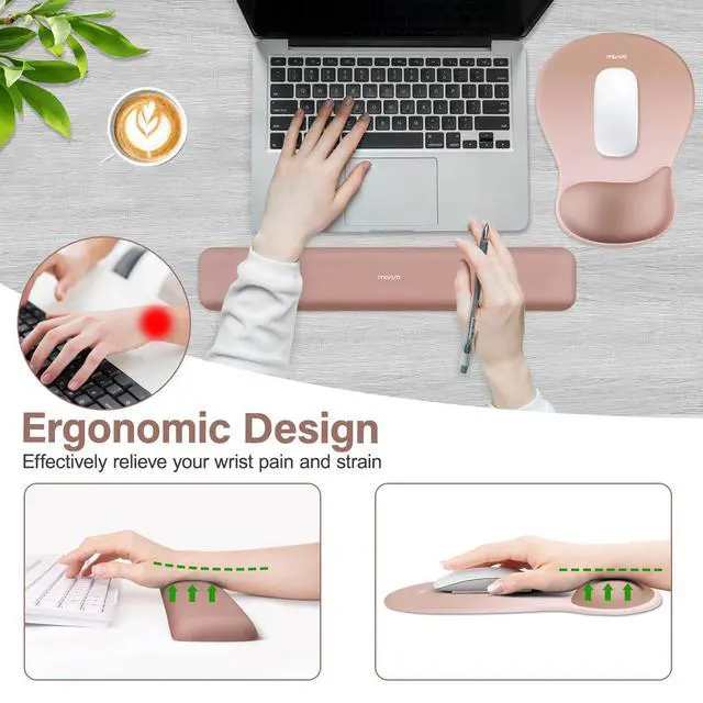 Alt view image 3 of 7 - Wrist Rest Support for Mouse Pad&Keyboard Set, Ergonomic Mousepad with Concave Curved Memory Foam, Non-Slip Base Pain Relief Comfortable Rectangular Easy Typing Pad for Home/Office, Brown