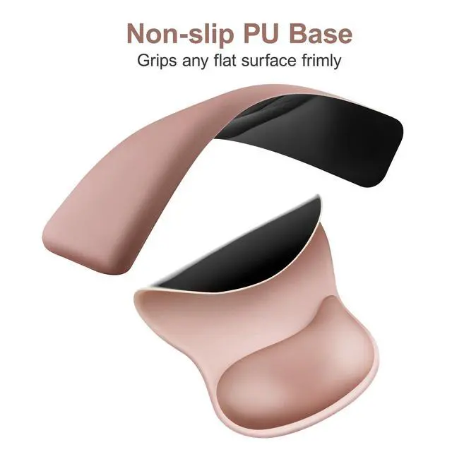 Alt view image 4 of 7 - Wrist Rest Support for Mouse Pad&Keyboard Set, Ergonomic Mousepad with Concave Curved Memory Foam, Non-Slip Base Pain Relief Comfortable Rectangular Easy Typing Pad for Home/Office, Brown