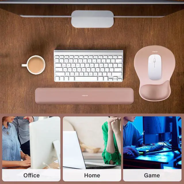 Alt view image 6 of 7 - Wrist Rest Support for Mouse Pad&Keyboard Set, Ergonomic Mousepad with Concave Curved Memory Foam, Non-Slip Base Pain Relief Comfortable Rectangular Easy Typing Pad for Home/Office, Brown