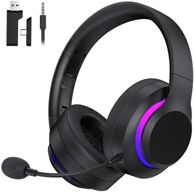 Main image of Wireless Gaming Headset for PS5, Foldable 2.4GHz Gaming Headphones for PS5, PS4, Switch, PC, Bluetooth 5.4 Gaming Headset with 45H Battery, Noise Canceling Mic, USB-C, RGB Lights - Black