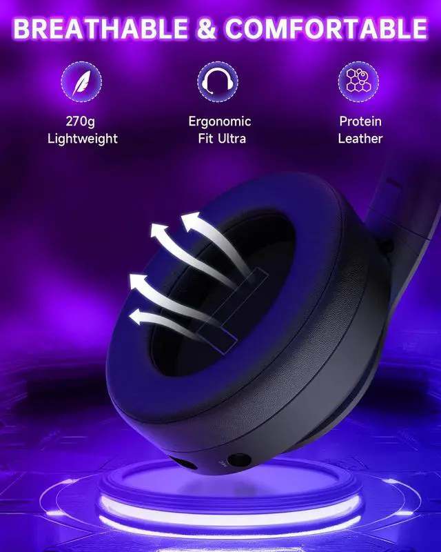 Alt view image 7 of 7 - Wireless Gaming Headset for PS5, Foldable 2.4GHz Gaming Headphones for PS5, PS4, Switch, PC, Bluetooth 5.4 Gaming Headset with 45H Battery, Noise Canceling Mic, USB-C, RGB Lights - Black