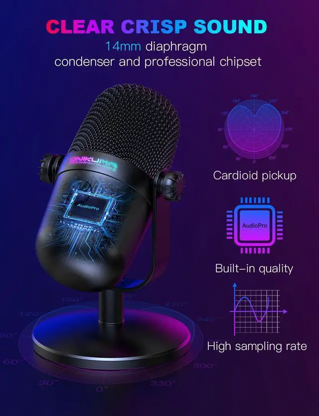 Alt view image 2 of 7 - with Noise Cancellation & Mute Button, USB Condenser Mic for Streaming/Recording, Ultra-Compact Design, Compatible with PC/Mac/PS4/PS5, Podcast/YouTube/Twitch/Discord (Black)