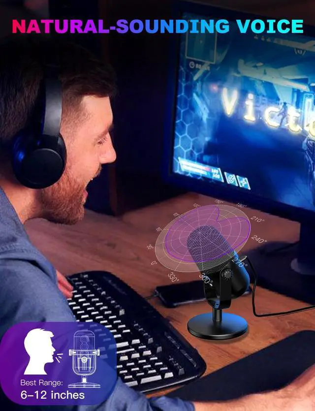 Alt view image 3 of 7 - with Noise Cancellation & Mute Button, USB Condenser Mic for Streaming/Recording, Ultra-Compact Design, Compatible with PC/Mac/PS4/PS5, Podcast/YouTube/Twitch/Discord (Black)
