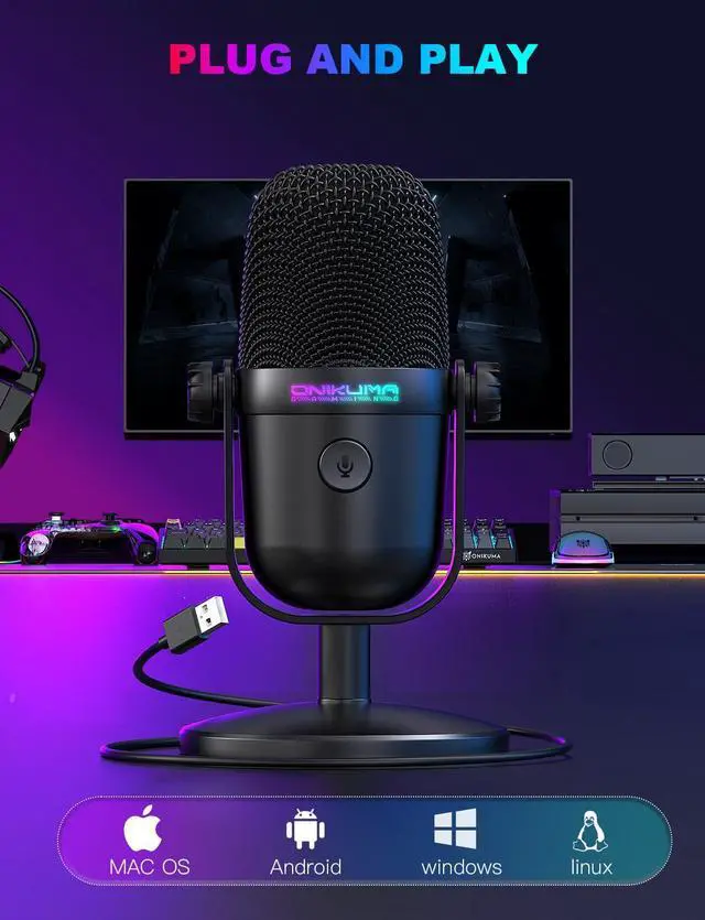 Alt view image 5 of 7 - with Noise Cancellation & Mute Button, USB Condenser Mic for Streaming/Recording, Ultra-Compact Design, Compatible with PC/Mac/PS4/PS5, Podcast/YouTube/Twitch/Discord (Black)