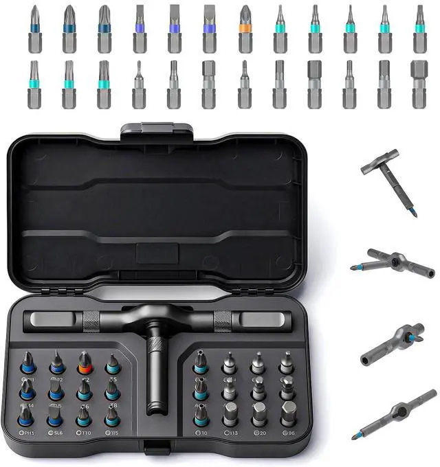 Main image of 24 in 1 Magnetic Screwdriver Set, DIY Ratchet Screwdriver Set with Detachable Handle, Portable Compact Repair Tool Kit for Furniture Laptop Electronicsv Bicycle