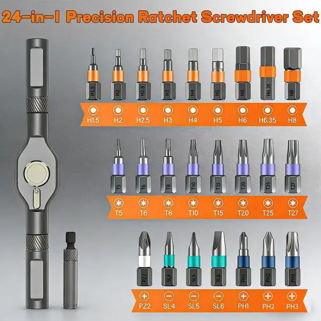 Alt view image 2 of 7 - 24 in 1 Magnetic Screwdriver Set, DIY Ratchet Screwdriver Set with Detachable Handle, Portable Compact Repair Tool Kit for Furniture Laptop Electronicsv Bicycle