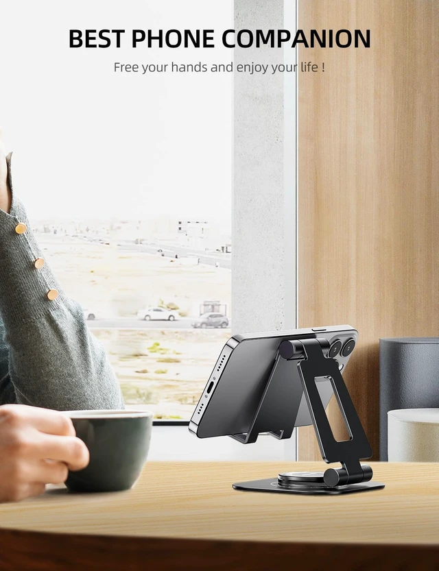 Alt view image 7 of 7 - 360° Rotating Multi-Angle Adjustable Phone Stand, Charging-Friendly | Portrait and Landscape Viewing, Foldable Design, Thick Case Friendly, Compatible with All Phones and Nintendo Switch