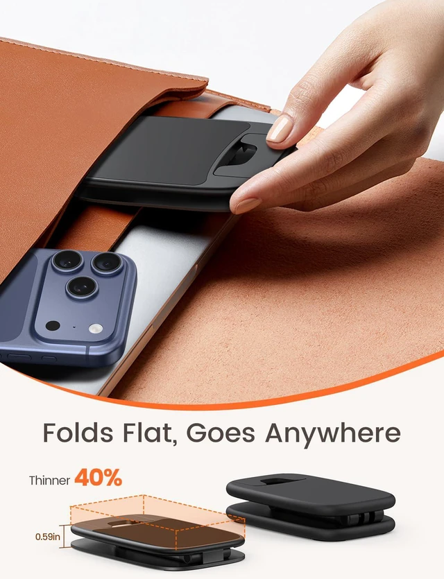 Alt view image 2 of 7 - Ultra-Thin Foldable Cell Phone Stand for Desk | 0.59" Slim Fold, Height & Angle Adjustable, Sturdy Metal Base, Thick Case Friendly for iPhone 17/16/15/14 Pro Max, Galaxy S26