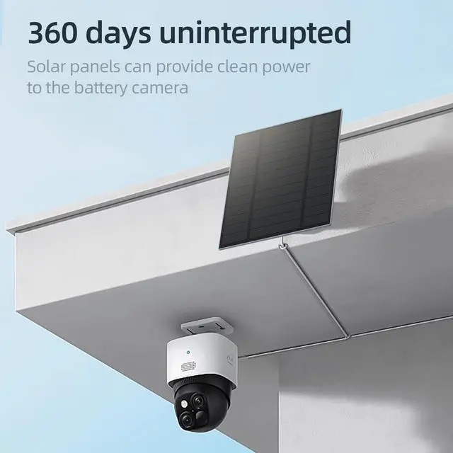 Alt view image 2 of 7 - 5W Solar Panel for Security Camera, Solar Panel with Micro USB & USB-C Port for DC 5V Outdoor Rechargeable Battery Camera, IP65 Waterproof, 360° Adjustable Security Mount, 9.8ft Cable(White 2PC)