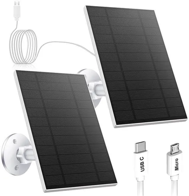 Main image of 5W Solar Panel for Security Camera, Solar Panel with Micro USB & USB-C Port for DC 5V Outdoor Rechargeable Battery Camera, IP65 Waterproof, 360° Adjustable Security Mount, 9.8ft Cable(White 2PC)