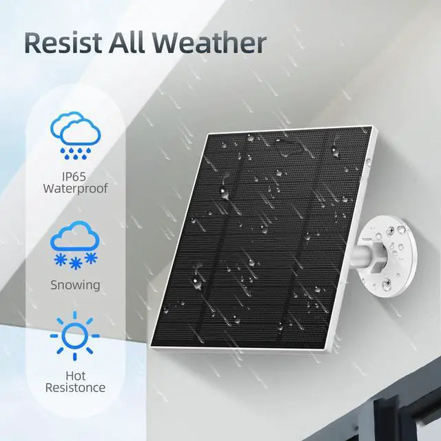 Alt view image 4 of 7 - 5W Solar Panel for Security Camera, Solar Panel with Micro USB & USB-C Port for DC 5V Outdoor Rechargeable Battery Camera, IP65 Waterproof, 360° Adjustable Security Mount, 9.8ft Cable(White 2PC)