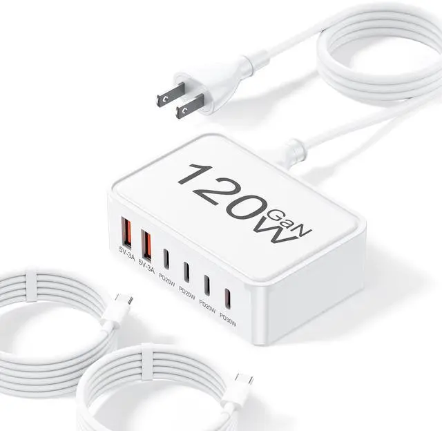 Main image of 120W USB C Charger Block, 6 Port USB Charging Station for Multiple Devices, PD 30W Type C Multi Port Fast Charging Hub for iPhone 17 16 15 14 Pro Max ipad Samsung Galaxy, for Travel Home Office, White