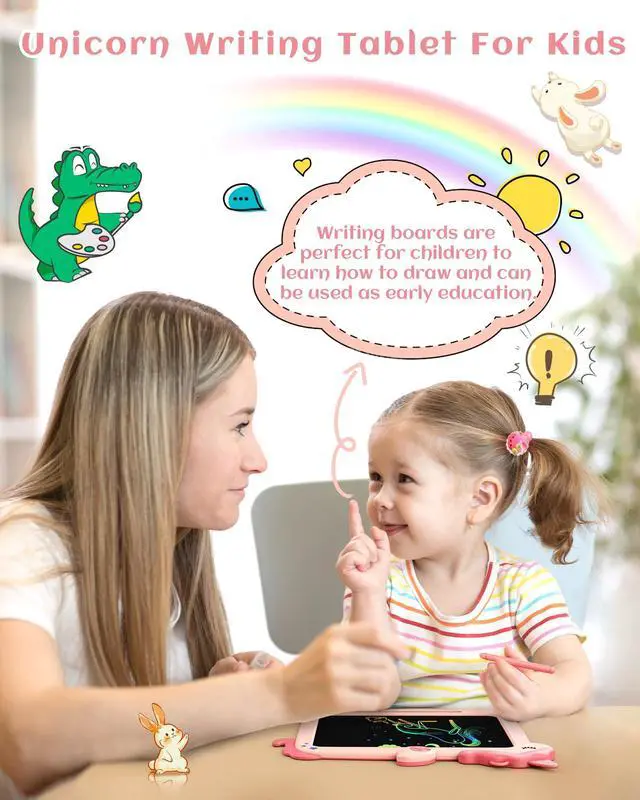 Alt view image 3 of 7 - LCD Writing Tablet, Unicorn Toys for Girls 3 4 5 6 7 8 Years Old, Colorful Toddler Doodle Board Drawing Tablet, Educational and Learning Toys, Christmas Birthday Gift for Girls Boys, Pink
